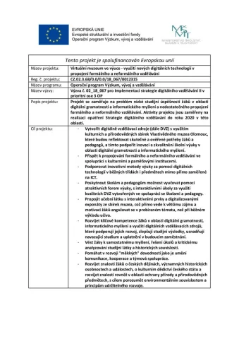 Plakát projektu: Virtuální muzeum ve výuce