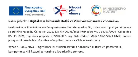 Povinná publicita projektu: Digitalizace kulturních statků ve Vlastivědném muzeu v Olomouci
